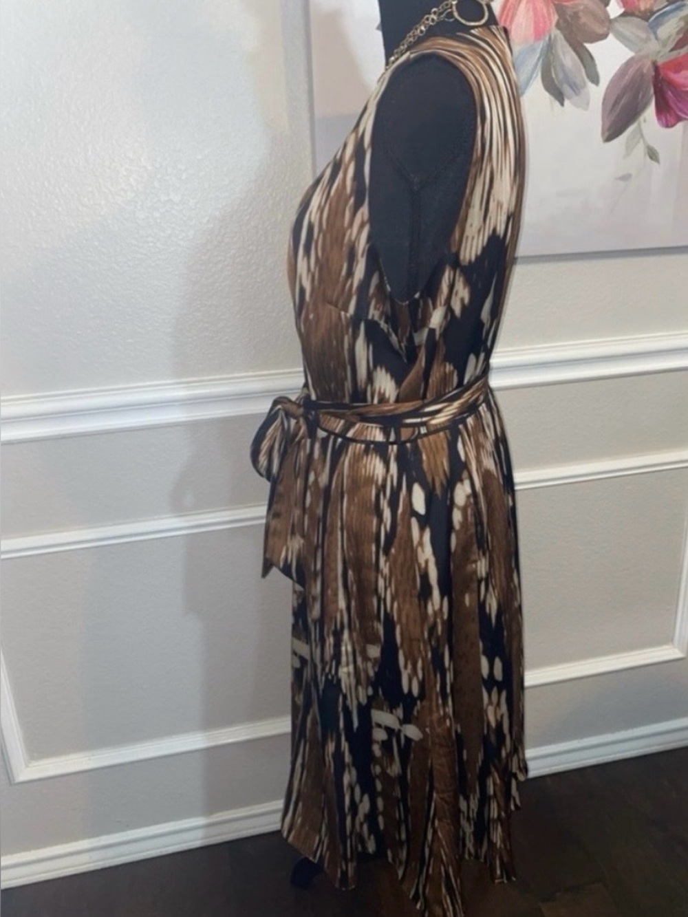 Adrianna Papell Brown/Black Abstract Ikat Print Fit & Flare Dress Size 14 EUC - Picture 5 of 8